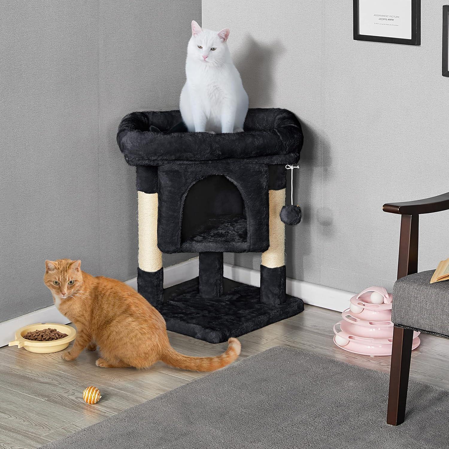 Yaheetech 23.5" Small Cat Tree Condo with Plush Perch - Black