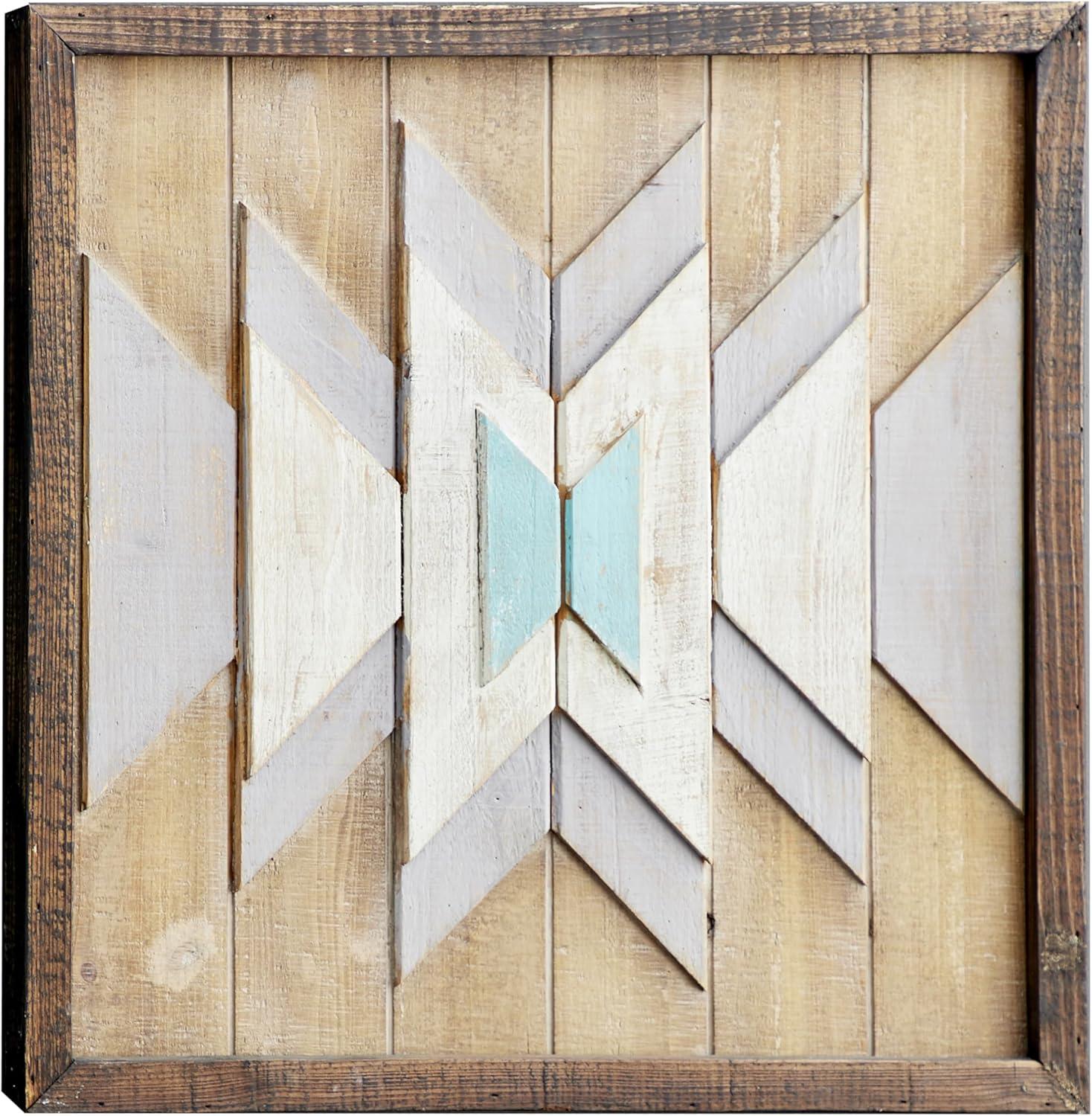 DecMode Farmhouse Distressed Rectangular Wood Wall Décor with Multi Colored Geometric Pattern, 46"W x 23"H