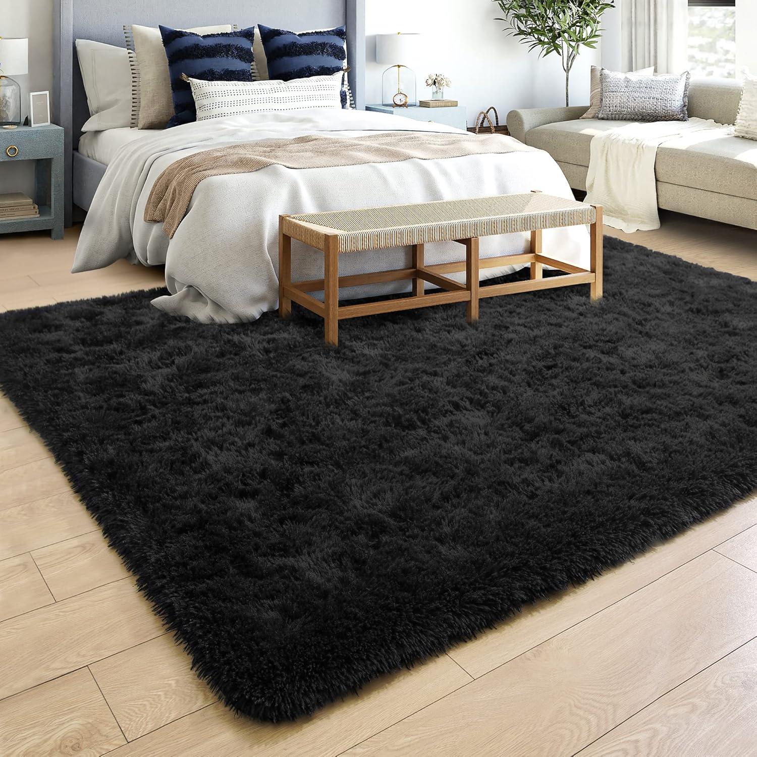 Bailu Fluffy Black Rug for Living Room,5x8 Area Rugs,Thick Plush Shag Rug,Shaggy Rugs for Bedroom,Big Fuzzy Carpet,Comfy Kids Rugs,Large Living Room Rugs,Living Room Decor