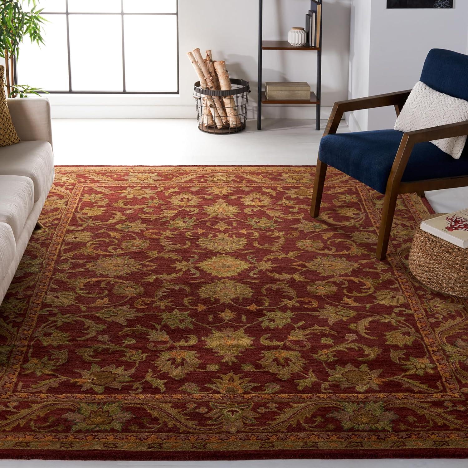 SAFAVIEH Antiquity Carmella Floral Bordered Wool Area Rug, Wine/Gold, 9'6" x 13'6"