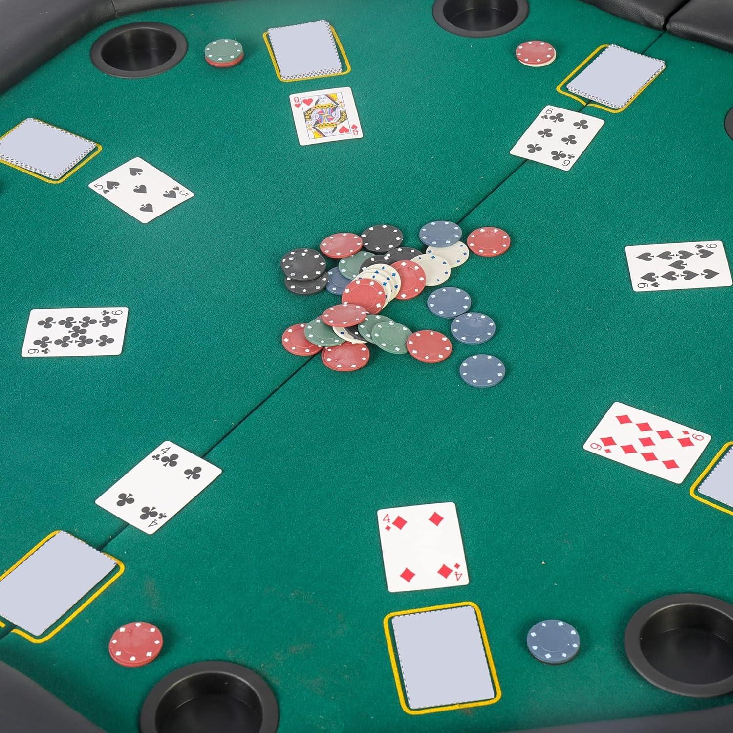 Poker Table Folding Casino Poker Table Texas Hold’em Poker Table Foldable, Felt Top Board Game Table with Plastic Cup Holders