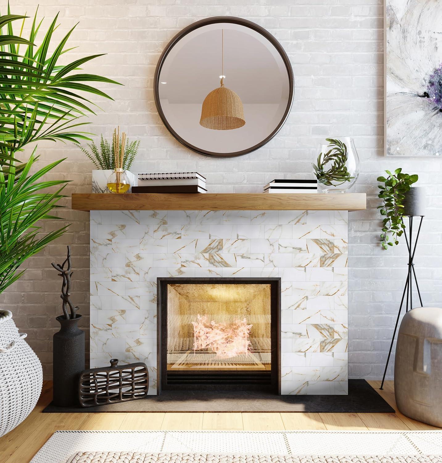 10-Pack Peel and Stick Tile Backsplash 12"X12" PVC Wall Tiles, Stick on Backsplash for Kitchen, Bathroom Tile, Fireplace Décor, Laundry Table, Stair Decals in Cala Golden