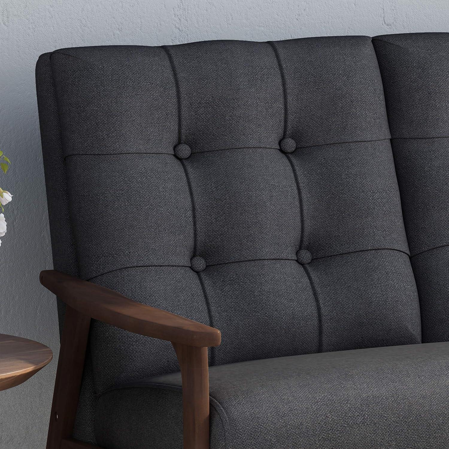 Duluth Mid Century Tufted Loveseat Black - Christopher Knight Home: 40" Width, Rubberwood Frame, Polyester Upholstery