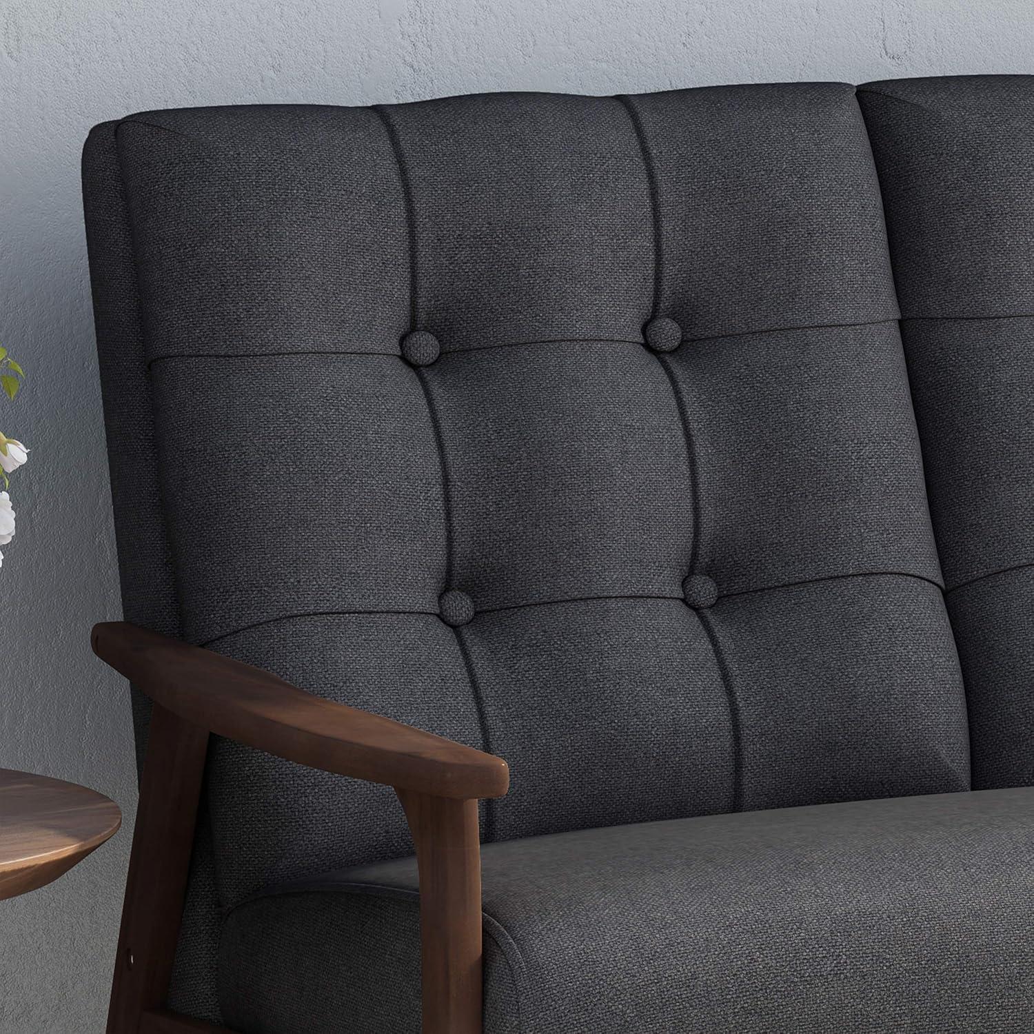 GDFStudio Norwood Mid-Century Modern 45.60" Upholstered and Rubberwood Loveseat, Charcoal Gray/Walnut