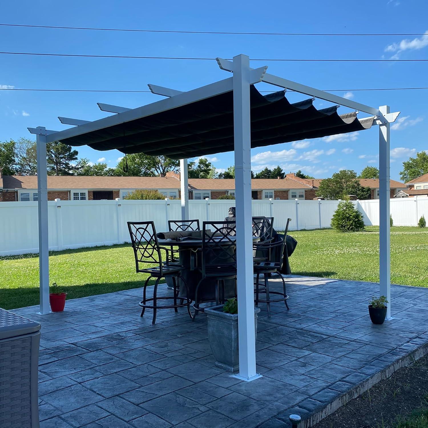 PURPLE LEAF Pergola 10' X 13' Outdoor Retractable Metal Patio Pergola with Shade Cover for Garden Yard Pavilion Grill for Beach Deck Gazebo, Terra
