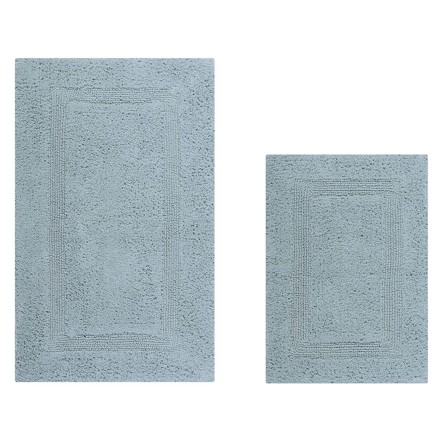 Better Trends Lux 100% Cotton Tufted Solid Reversible Bath Rug Set 2 PC (17" x 24" | 21" x 34") - Blue