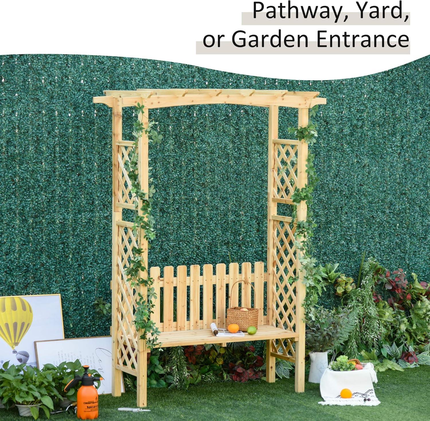 Outsunny Wooden Trellis Arbor Arch for Climbing Plants with Garden Bench, Grow Grapes & Vines, Patio Decor & 2-Person Seating, Natural