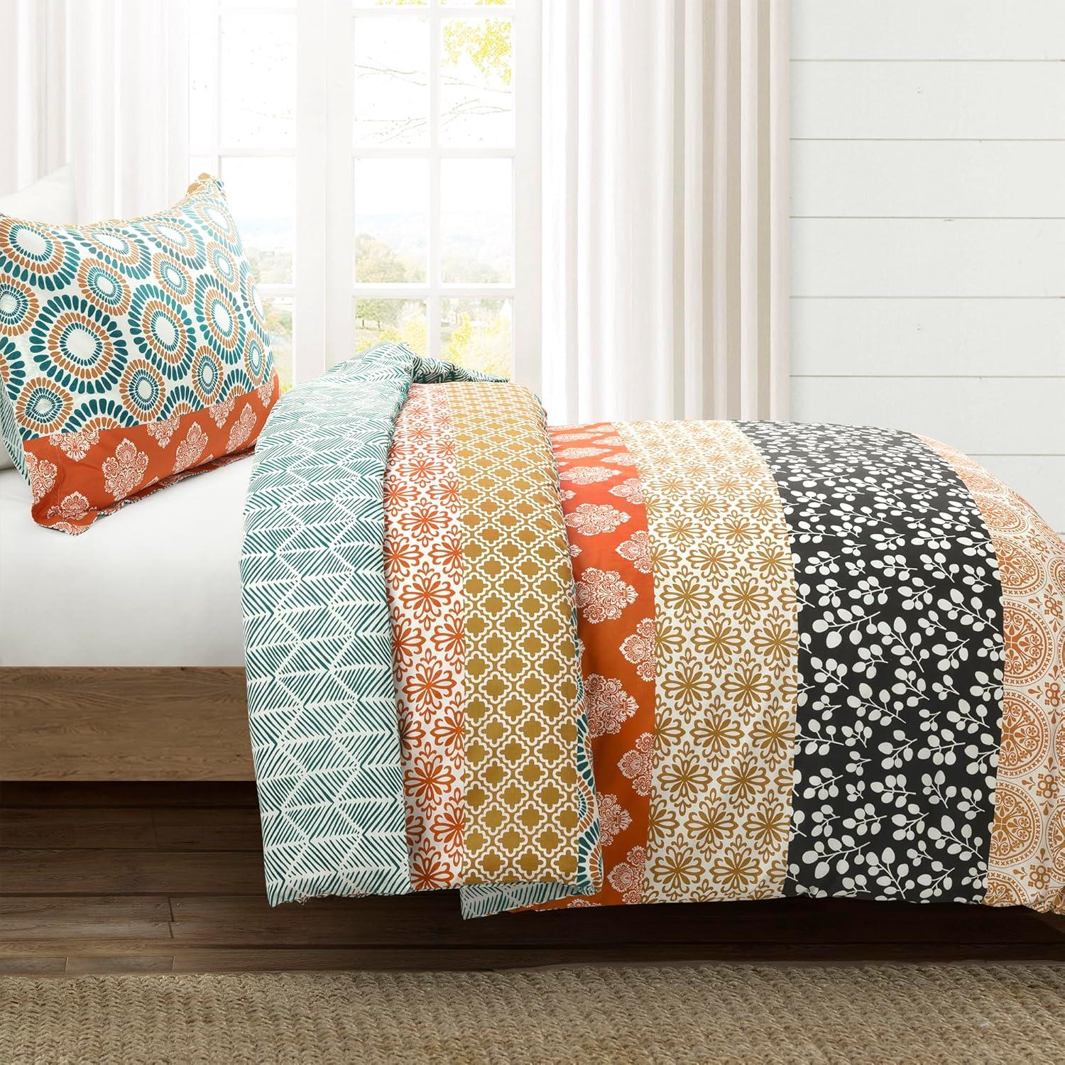 Lush Decor Bohemian Stripe Duvet Cover - Fuchsia/Orange - Full/Queen