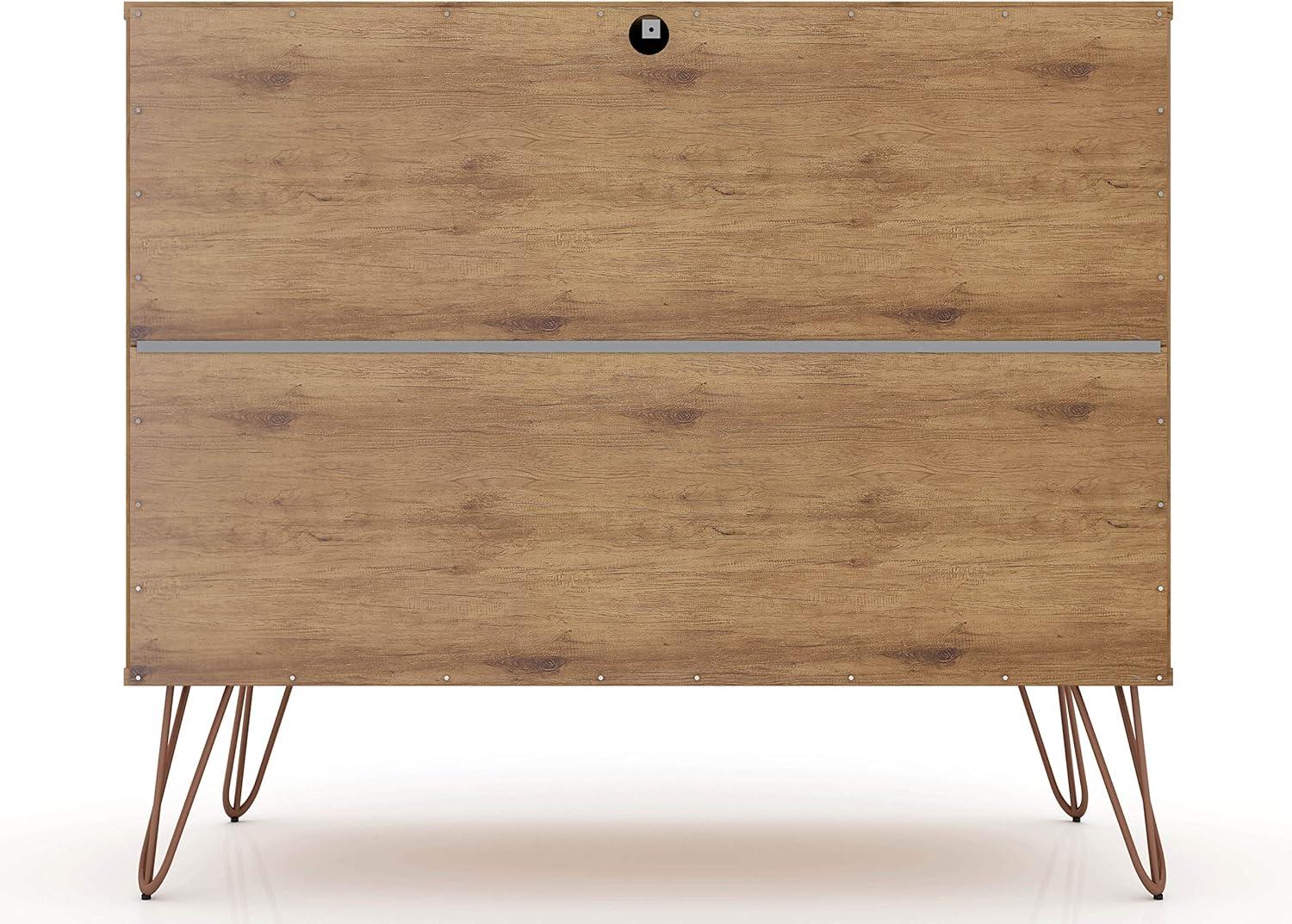 Set of 2 Rockefeller 3 Drawer Dresser Nature/Rose Pink - Manhattan Comfort: MDF Bedroom Storage, Easy-Glide, 6 Drawers