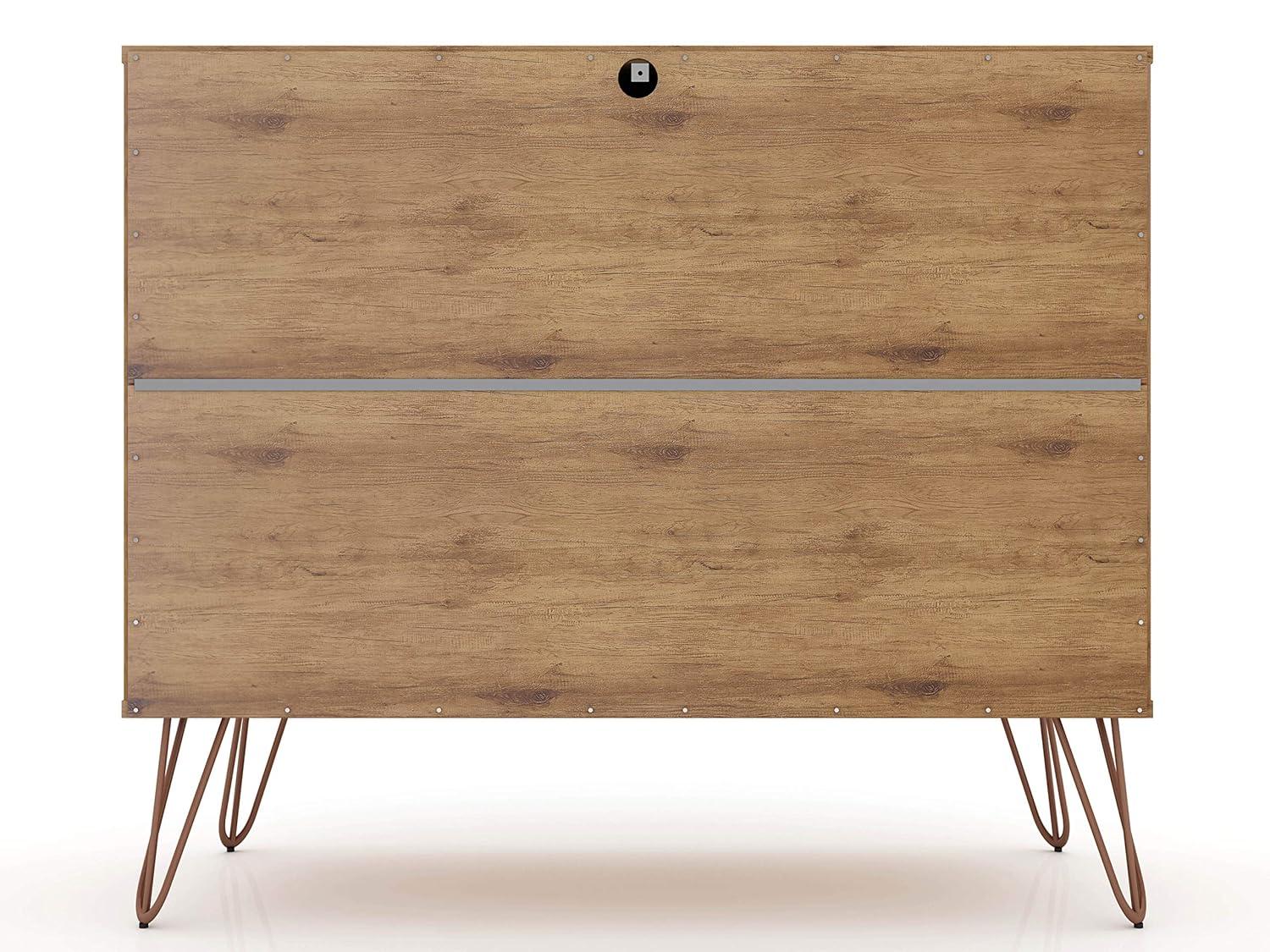 Set of 2 Rockefeller 3 Drawer Dresser Nature/Rose Pink - Manhattan Comfort: MDF Bedroom Storage, Easy-Glide, 6 Drawers