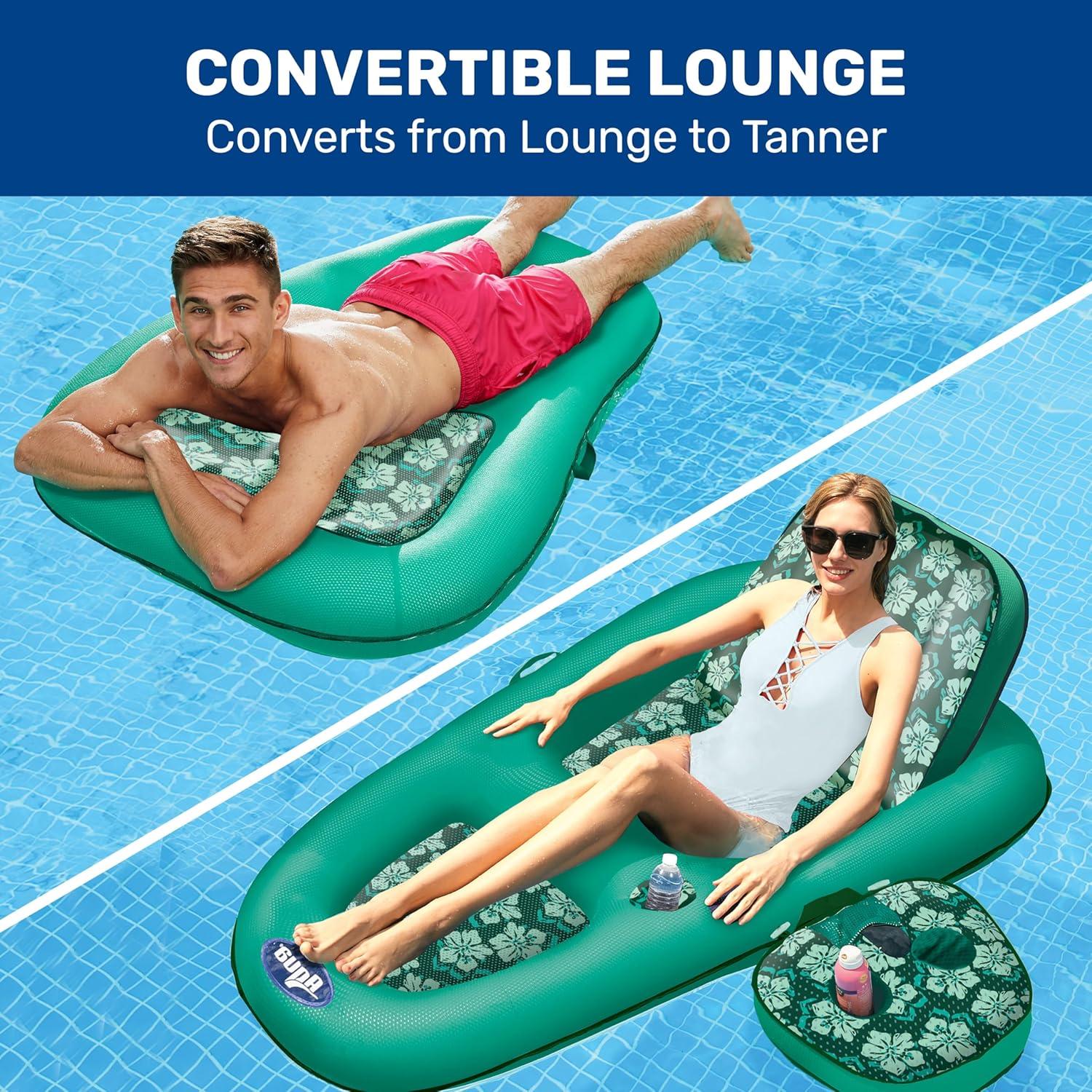 Aqua Leisure Premium Convertible Recliner Water Floats and Inflatables - Pineapple/Hibiscus Royal Blue