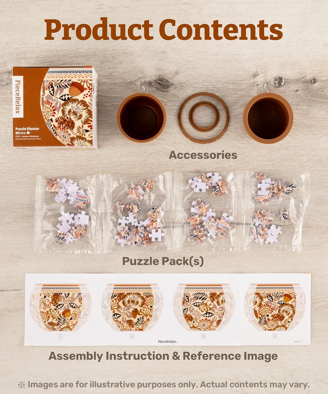 3D Puzzle Planter 80 Pieces - Flower Pot - Dancing Leaves in Fall, Home Decor Flower Pots for Indoor Cactus, Succulents Pots [K1108]