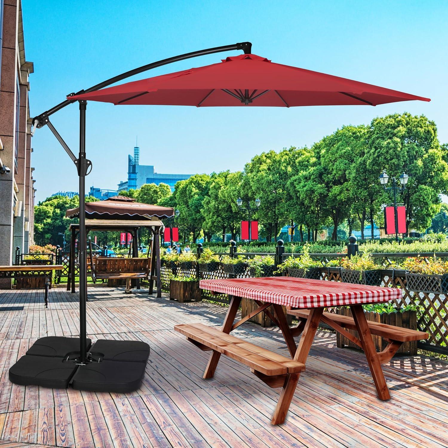 10 ft. Red Cantilever Metal Patio Umbrella with Crank Lift System