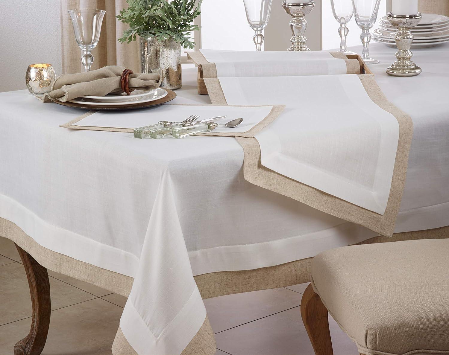 SARO 1982.I67S 67 in. Square Layered Design Tablecloth - Ivory