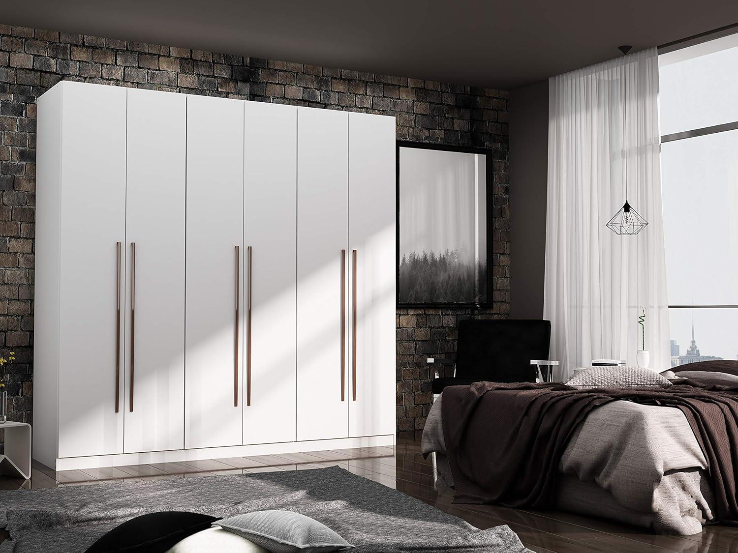 Gramercy Wardrobe Armoire Closet White - Manhattan Comfort: Bedroom Storage, 2 Drawers, 6 Doors