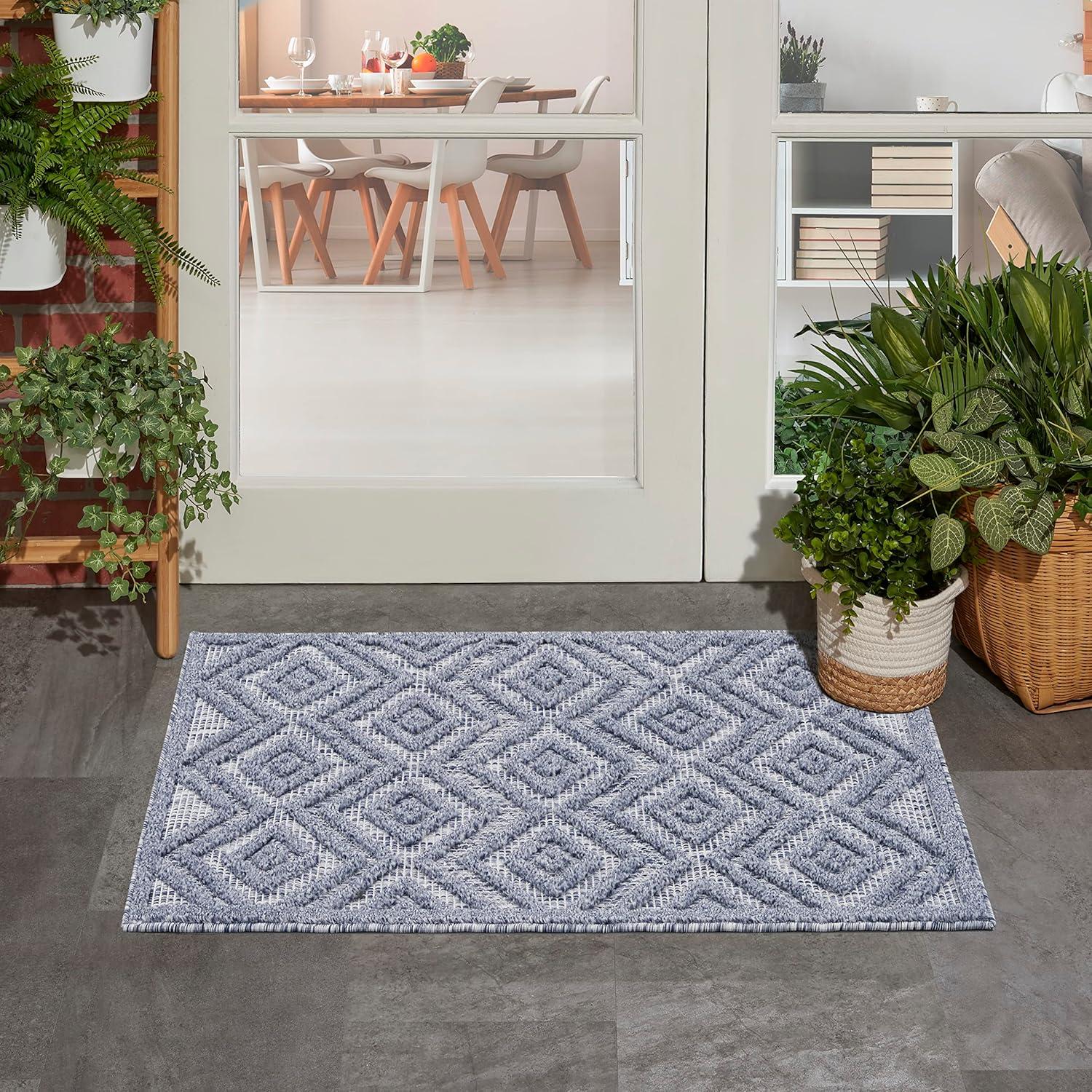 Nourison Versatile 2' x 4' Denim Blue Indoor Outdoor Rug
