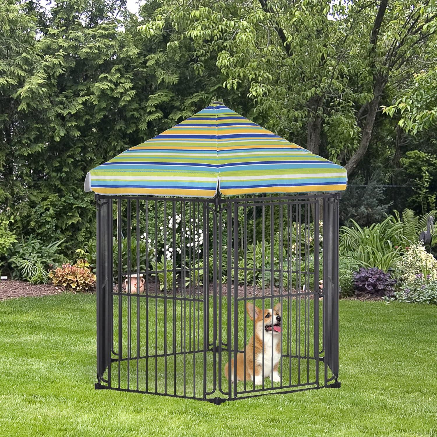 PawHut Heavy-Duty Outdoor Pet Cage Kennel with Weather-Resistant Polyester Roof, Locking Door, & Metal Frame