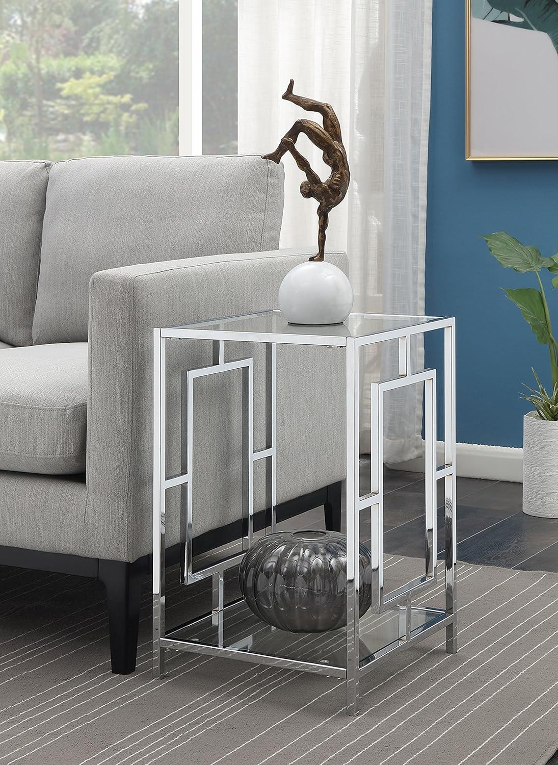 Town Square 16" Chrome and Glass Contemporary End Table