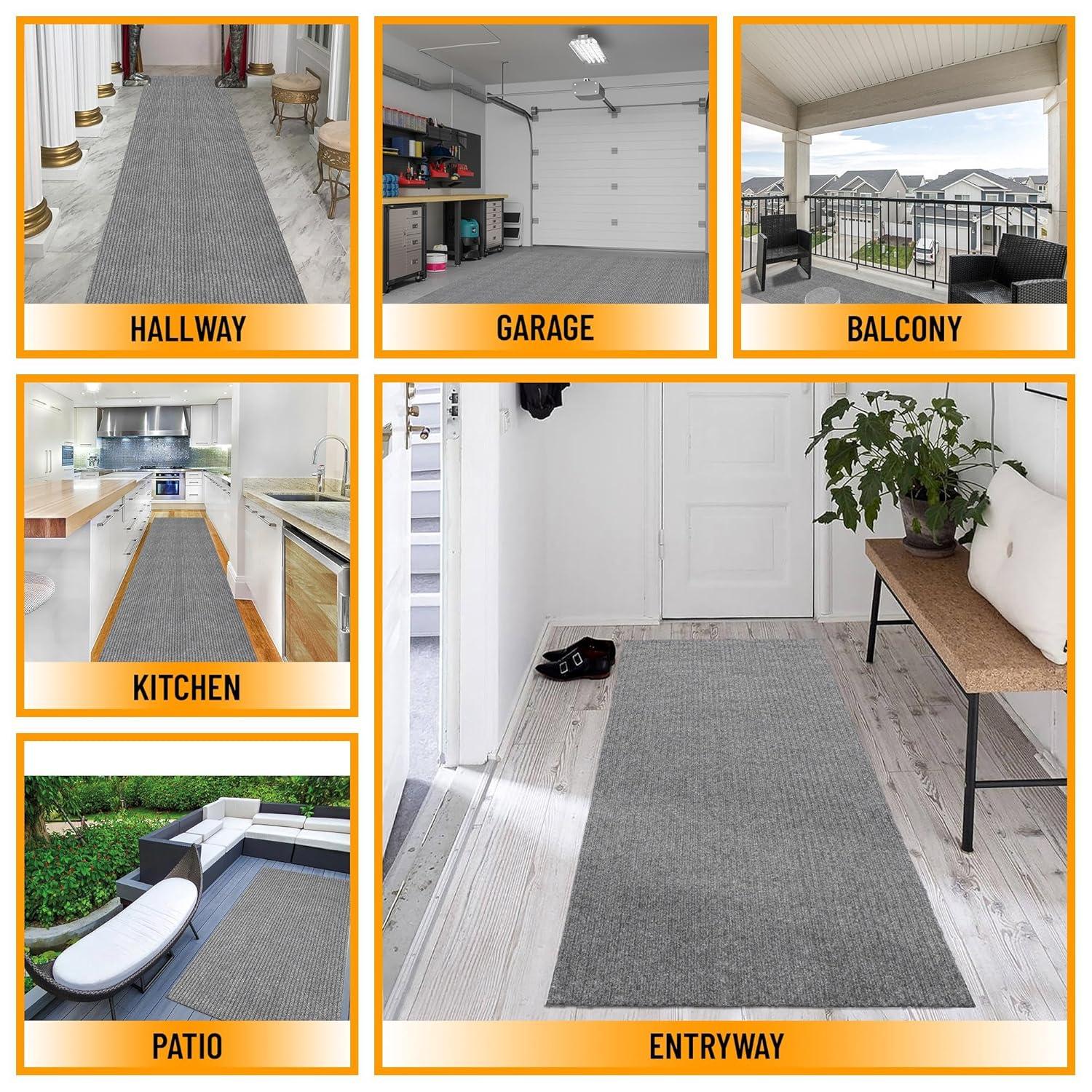 Custom Cut Non-Slip Rubberback Scrape Indoor/Outdoor Extra Long Runner Rugs for Hallway, Kitchen, Living Room, Garage, and Patio
