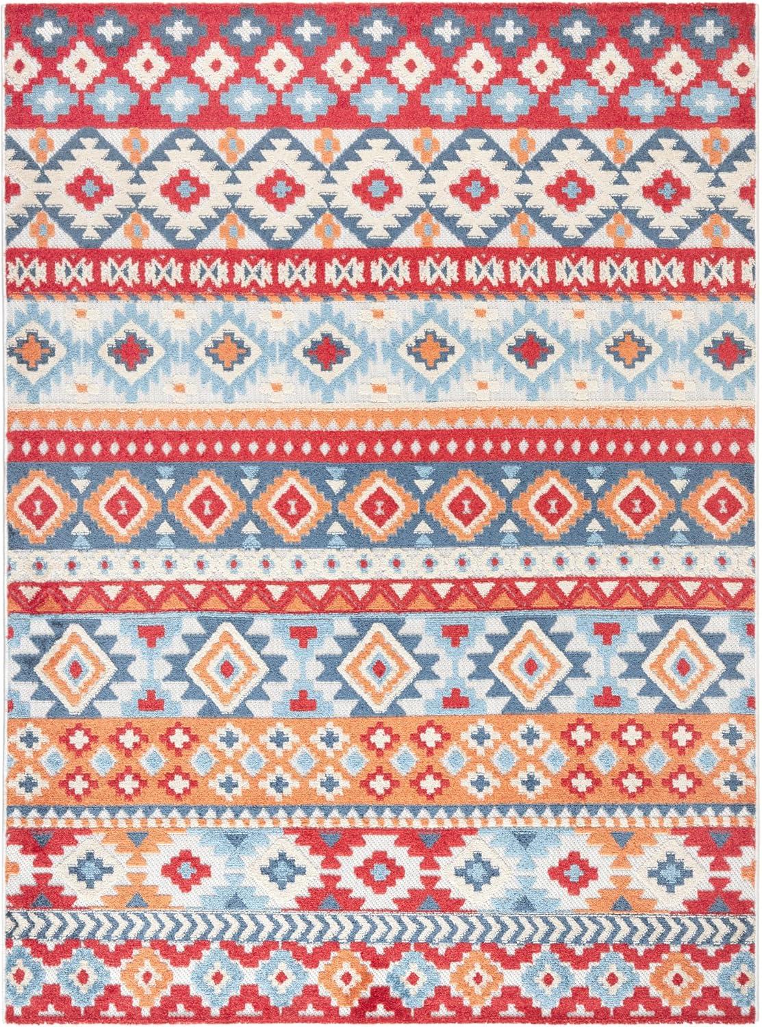 TOWN & COUNTRY EVERYDAY Dahlia Southwestern Stripe Outdoor Rug Red/Multi