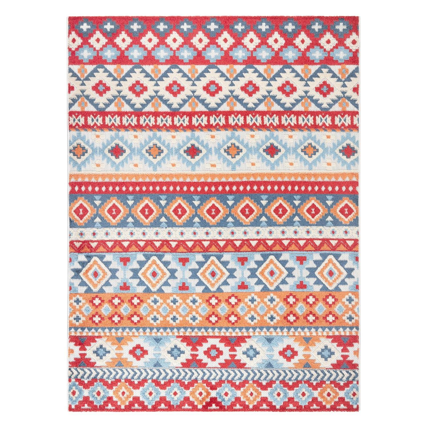 TOWN & COUNTRY EVERYDAY Dahlia Southwestern Stripe Outdoor Rug Red/Multi