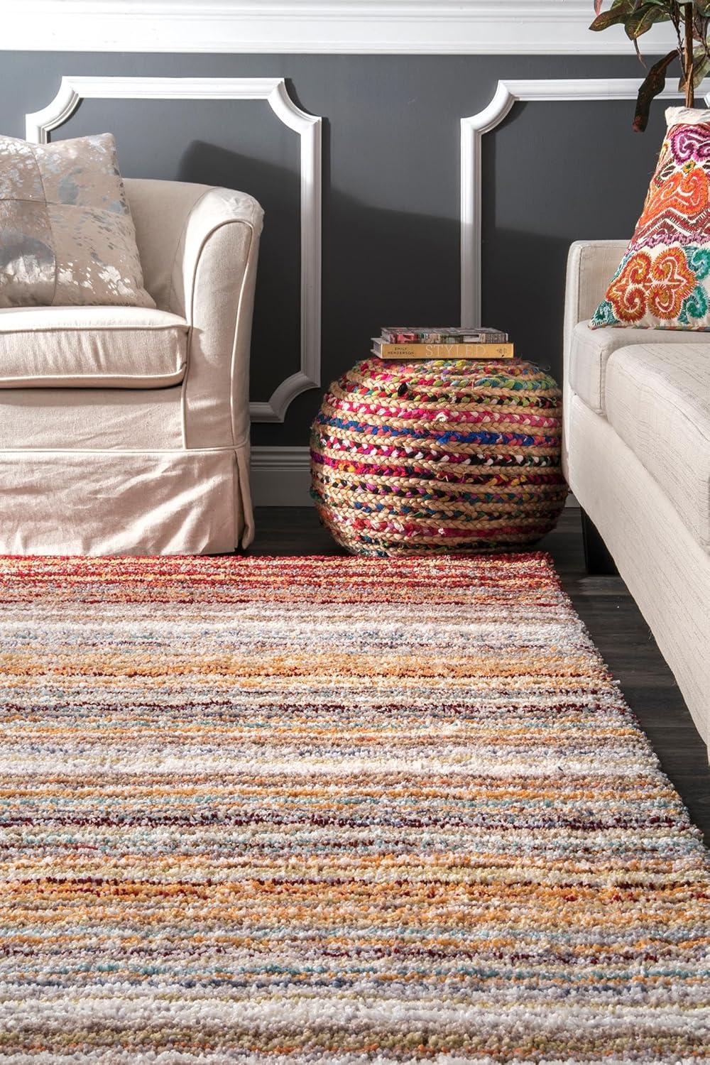 8'x10' Drey Ombre Shag Area Rug Red - nuLOOM: Modern High Pile Tufted Indoor Rectangle, Polyester, Multi-Stripe Design