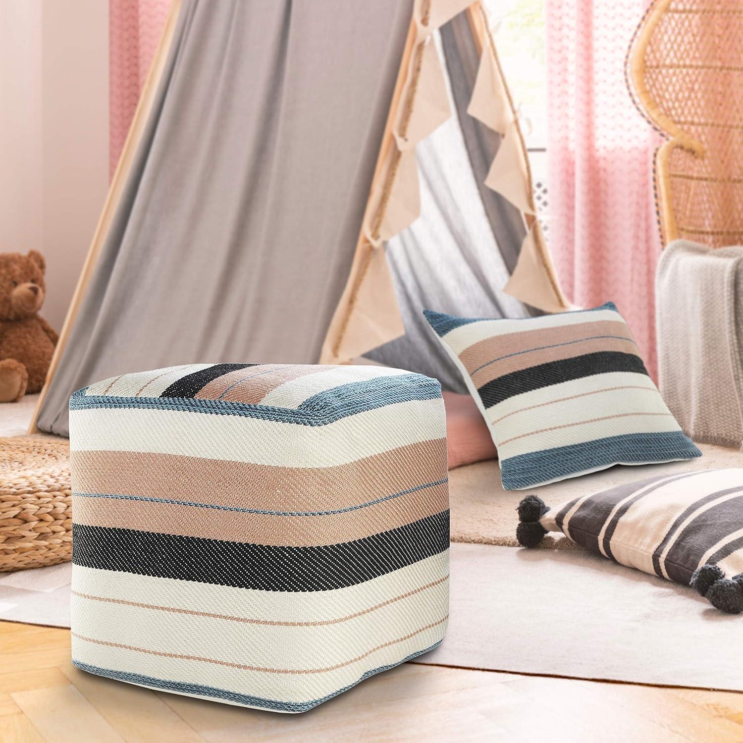 Dakota Fields Argueta Outdoor Performance Striped Pouf Ottoman