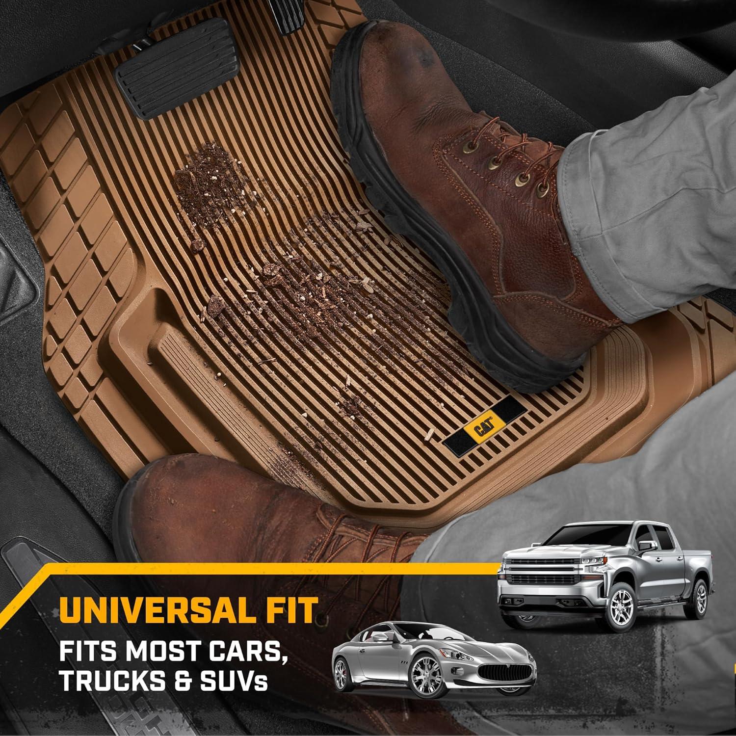 Cat® TerrainGuard™ Heavy-Duty 3-Piece All-Weather Rubber Floor Mats for Car, Beige