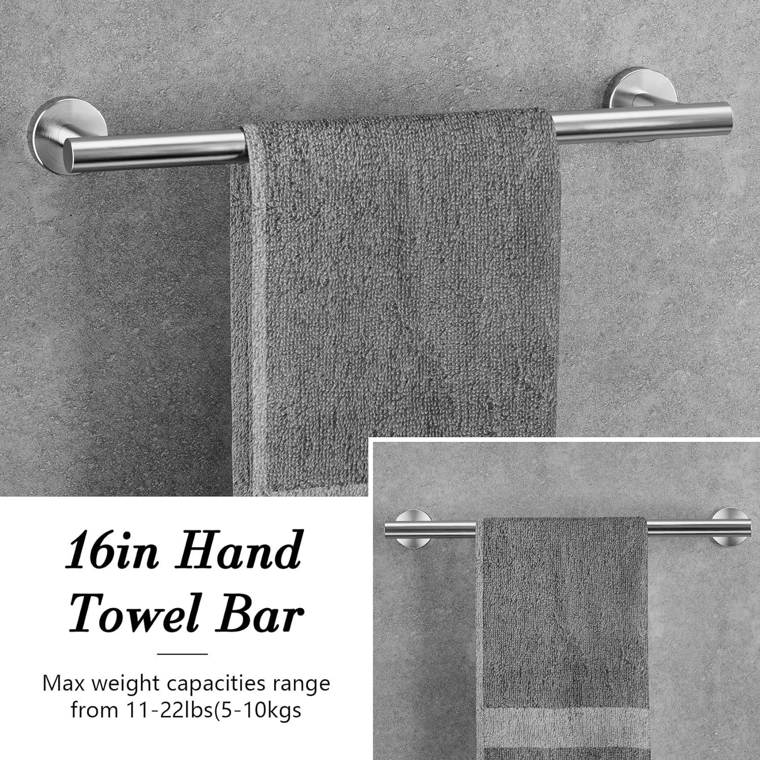 10 Pieces Brushed Nickel Bathroom Hardware Set Include 16inch Towel Bar,4pcsTowel Hooks,Toilet Paper Holder,Hand Towel Ring Round SUS304 Stainless Steel Bathroom Accessories Set