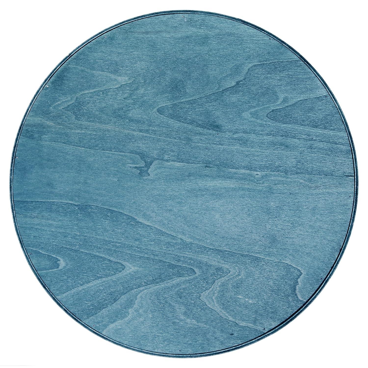 Good Vibes 14'' Blue Wash Round Wood Serving Tray with Handles