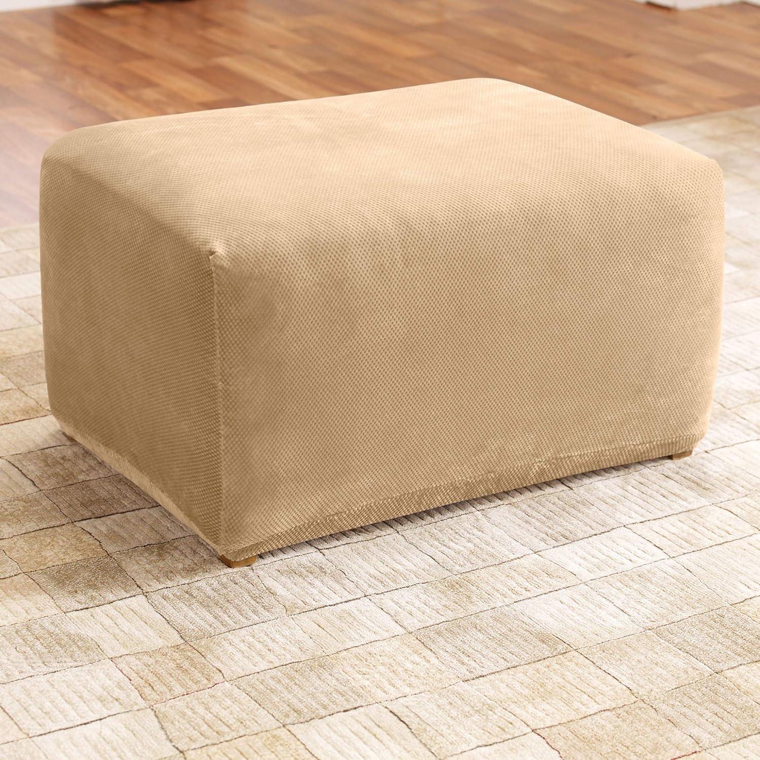 Stretch Pique Ottoman Slipcover Cream - Sure Fit: Elastic-Fit Bottom, Indoor Use, Machine Washable