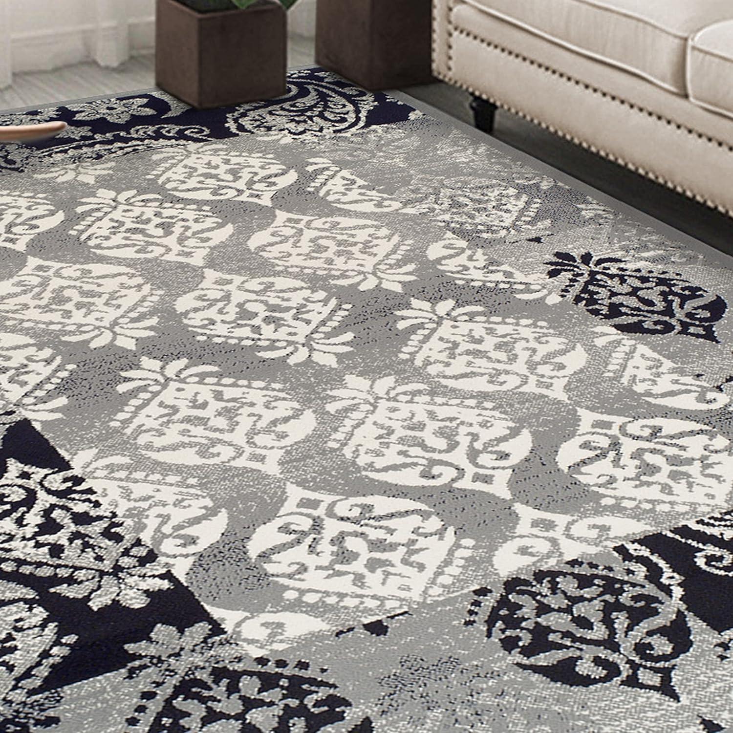 Superior Mystique 5' x 8' Indoor Area Rug, Modern Damask Rugs For Living Room Bedroom, Black-Gray