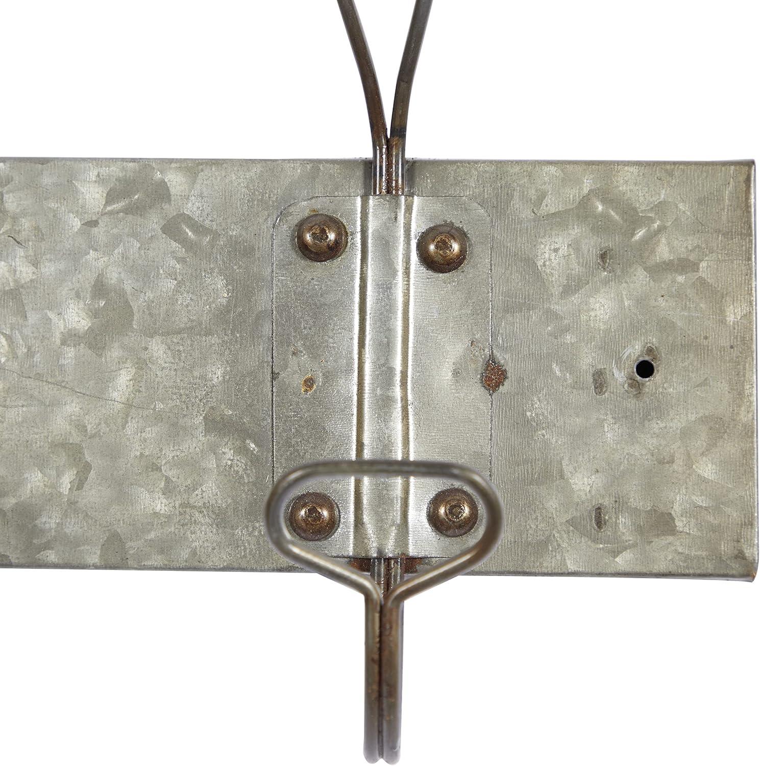 Rustic Gray Metal and Wood Wall Hook Rack