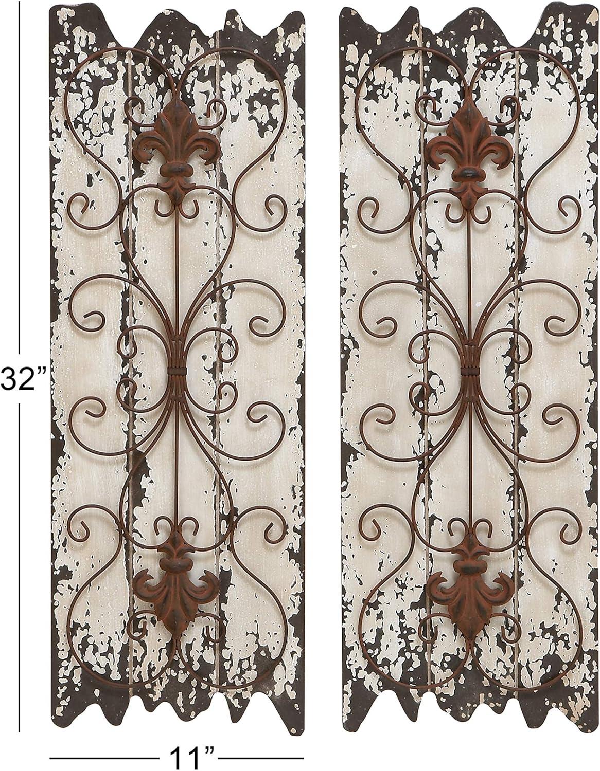 DecMode White Wood Arabesque Scroll Wall Decor (2 Count)