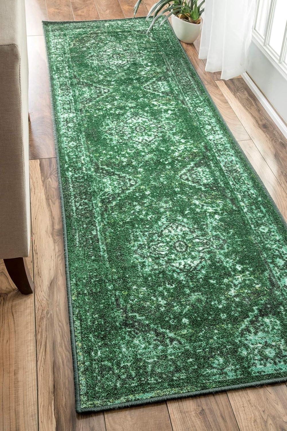 Vintage Reiko Overdyed Green 8' Square Synthetic Rug