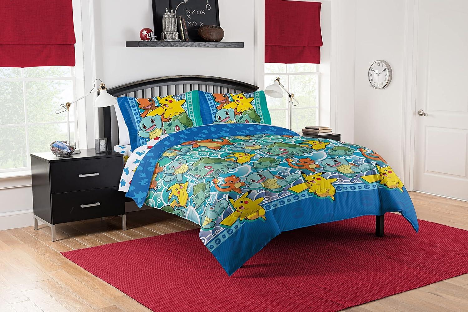 Full Blue Polyester Pokemon Bed in a Bag Set