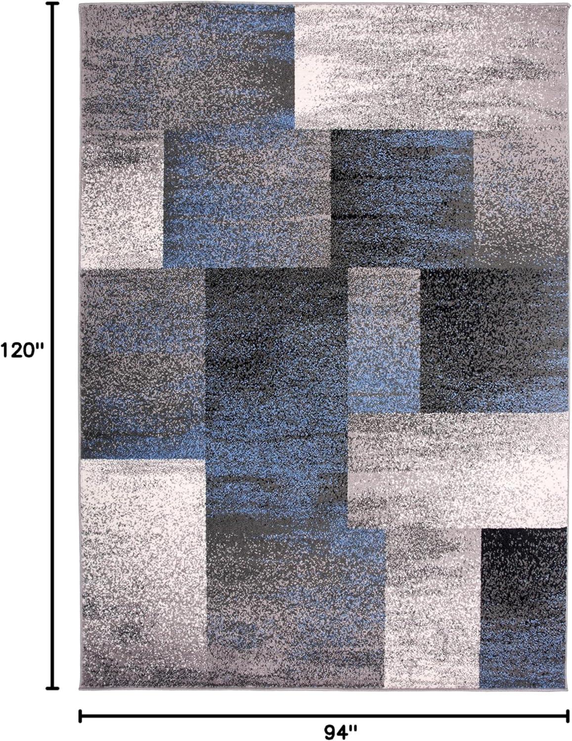 World Rug Gallery Contemporary Modern Geometric Boxes Area Rug - Blue 7'10" x 10'