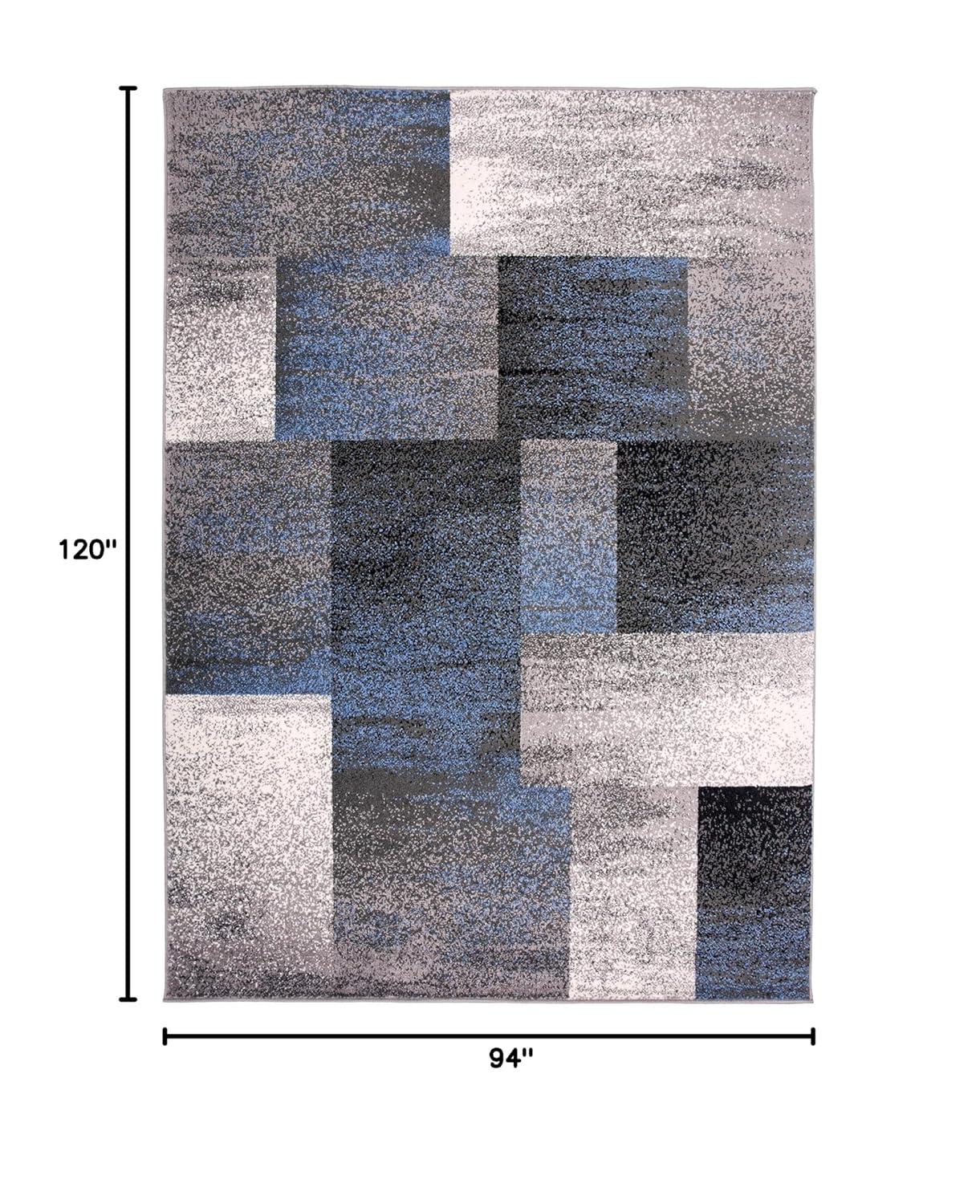 World Rug Gallery Contemporary Modern Geometric Boxes Area Rug - Blue 7'10" x 10'