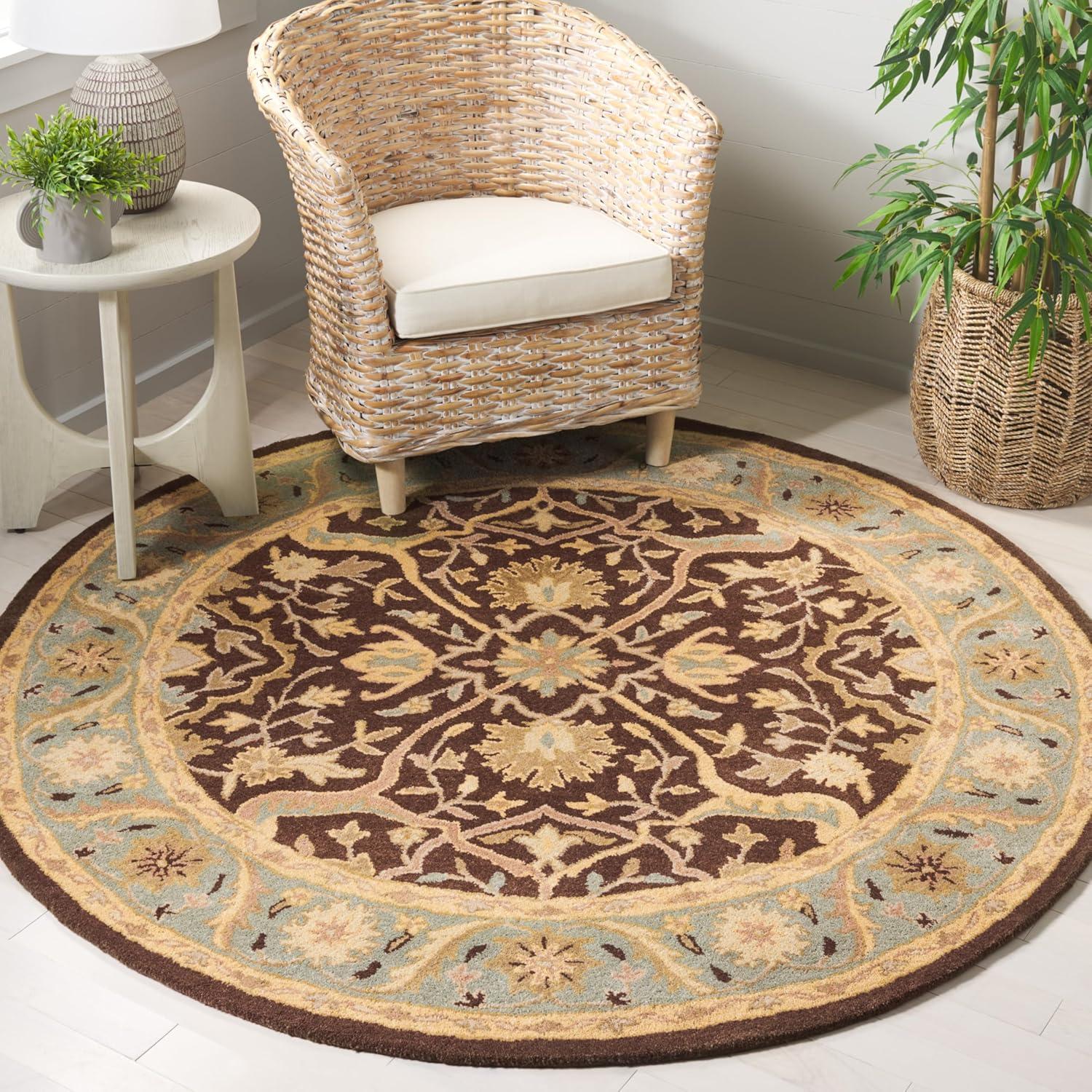Antiquity AT14 Hand Tufted Indoor Area Rug - Brown/Green - 3'6" Round - Safavieh
