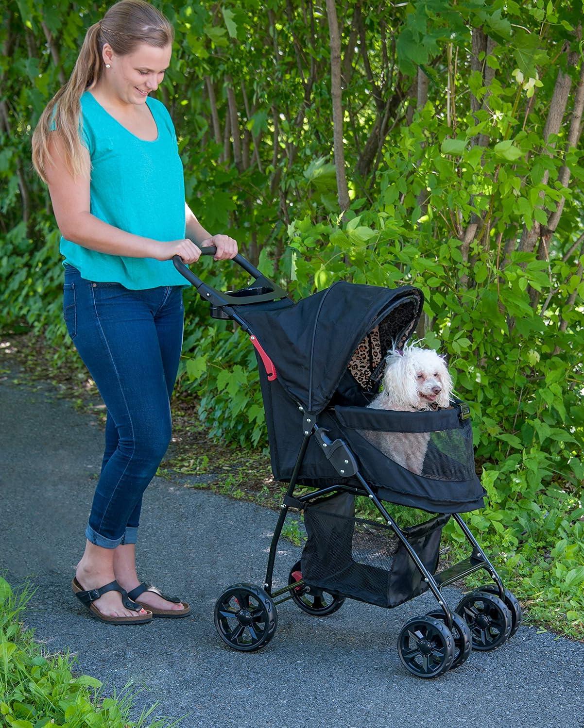 Pet Gear No-Zip Happy Trails Lite Pet Stroller for Cats/Dogs, Zipperless Entry, Easy Fold with Removable Liner, Safety Tether, Storage Basket + Cup Holder, 4 Colors