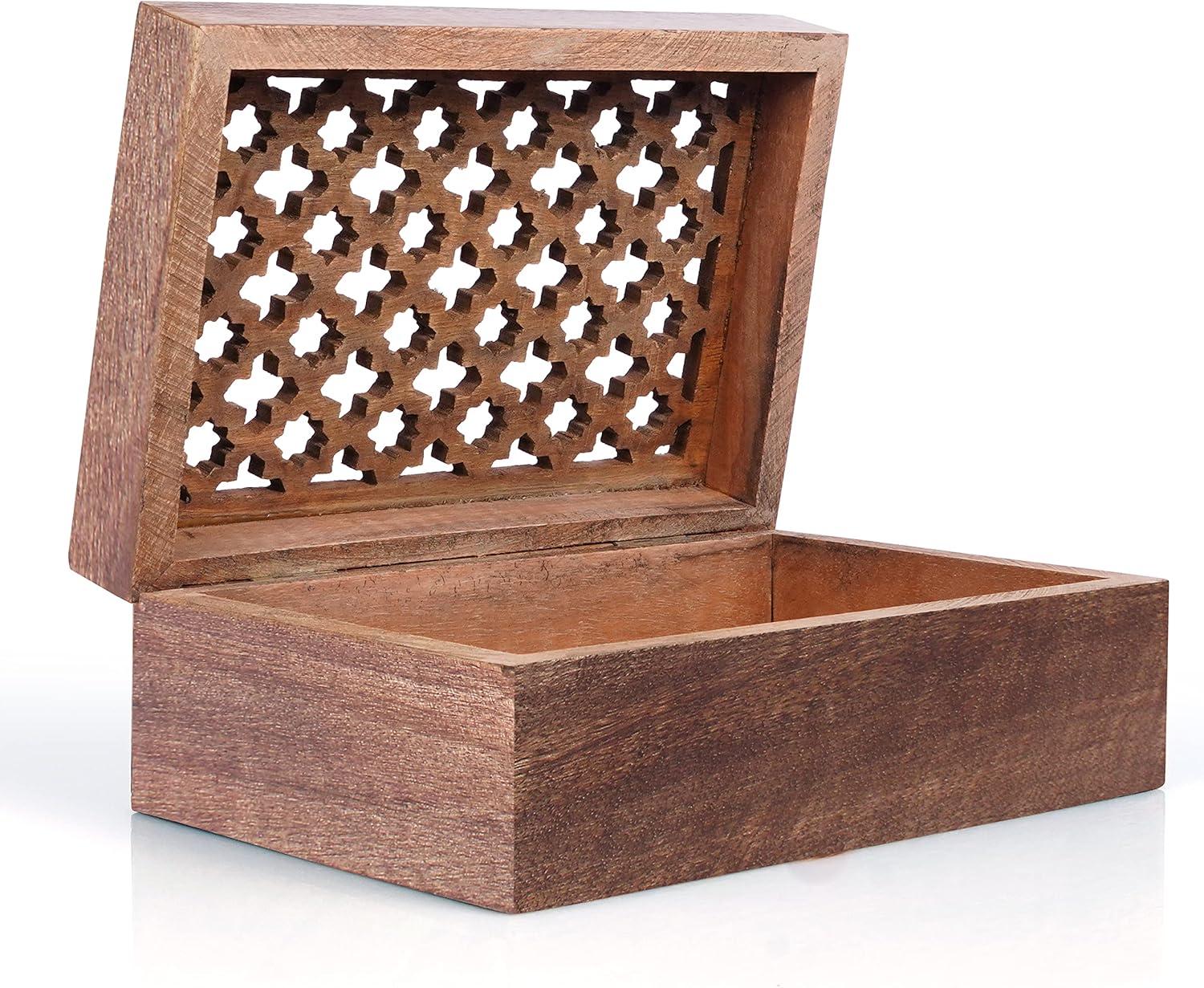 Mela Artisans Wood Keepsake Box with Hinged Lid in Trellis Design Medium Polish Finish, Large