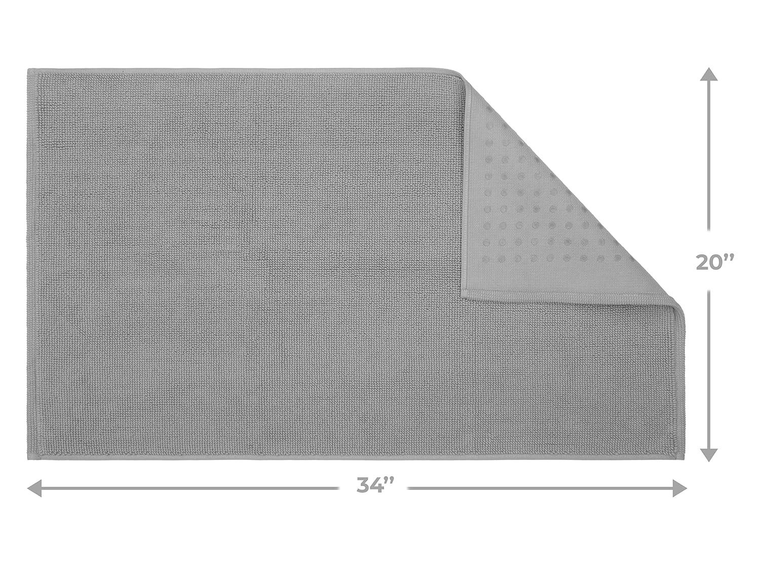 American Soft Linen 100% Cotton Bath Mat Rugs, 20x34 inches Slip Resistant Bottom Base Bath Mats for Bathroom, Rockridge Grey
