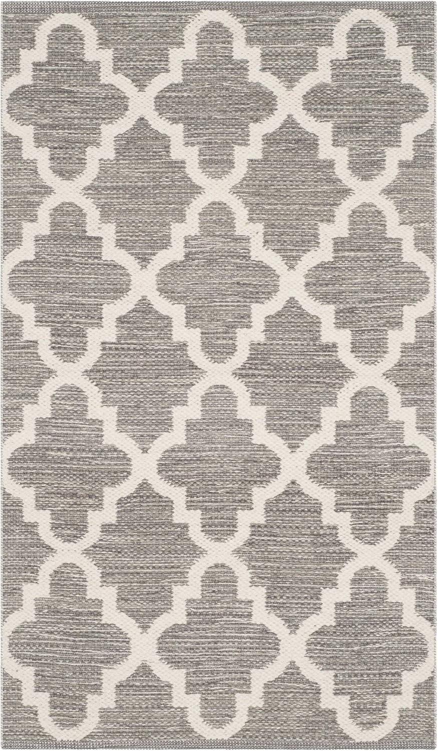 Grey and Ivory Flat Woven Wool Cotton Area Rug