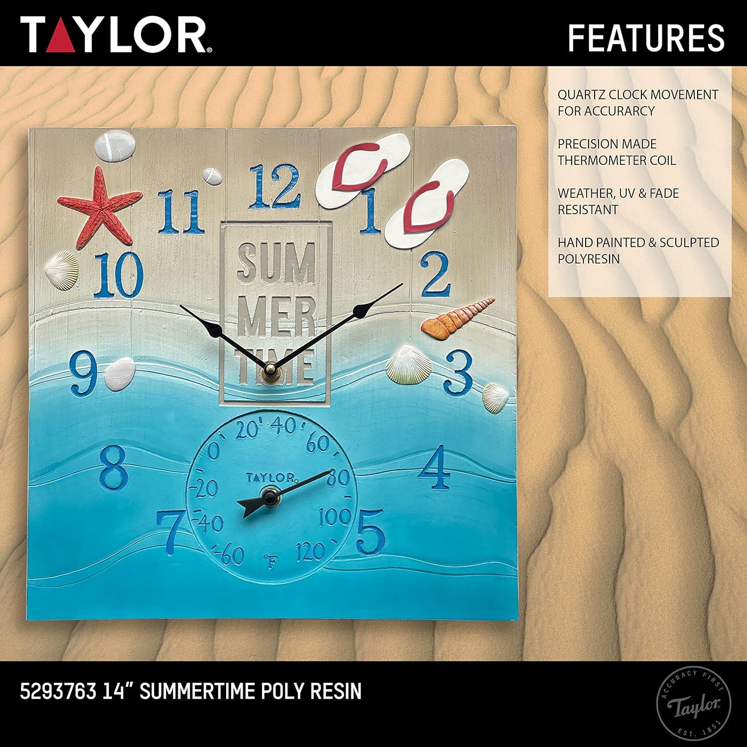 Taylor Summertime Poly Resin Clock and Thermometer,14 Inch, Blue & Reviews | Wayfair