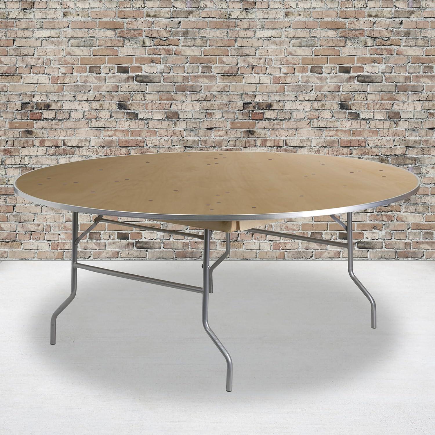 Marcott Round Heavy Duty Birchwood Folding Banquet Table with Metal Edges