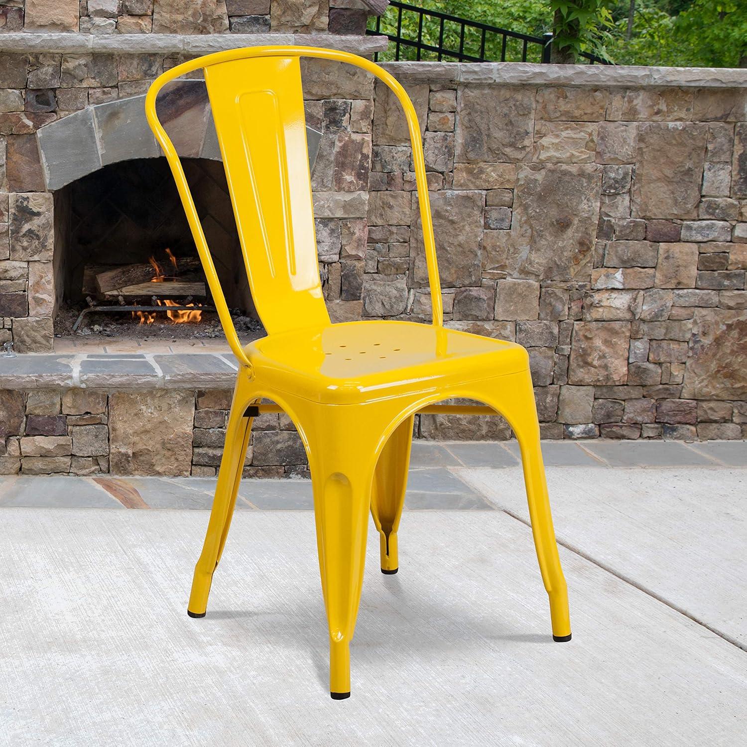 Vintage Bistro-Style Yellow Steel Stackable Side Chair