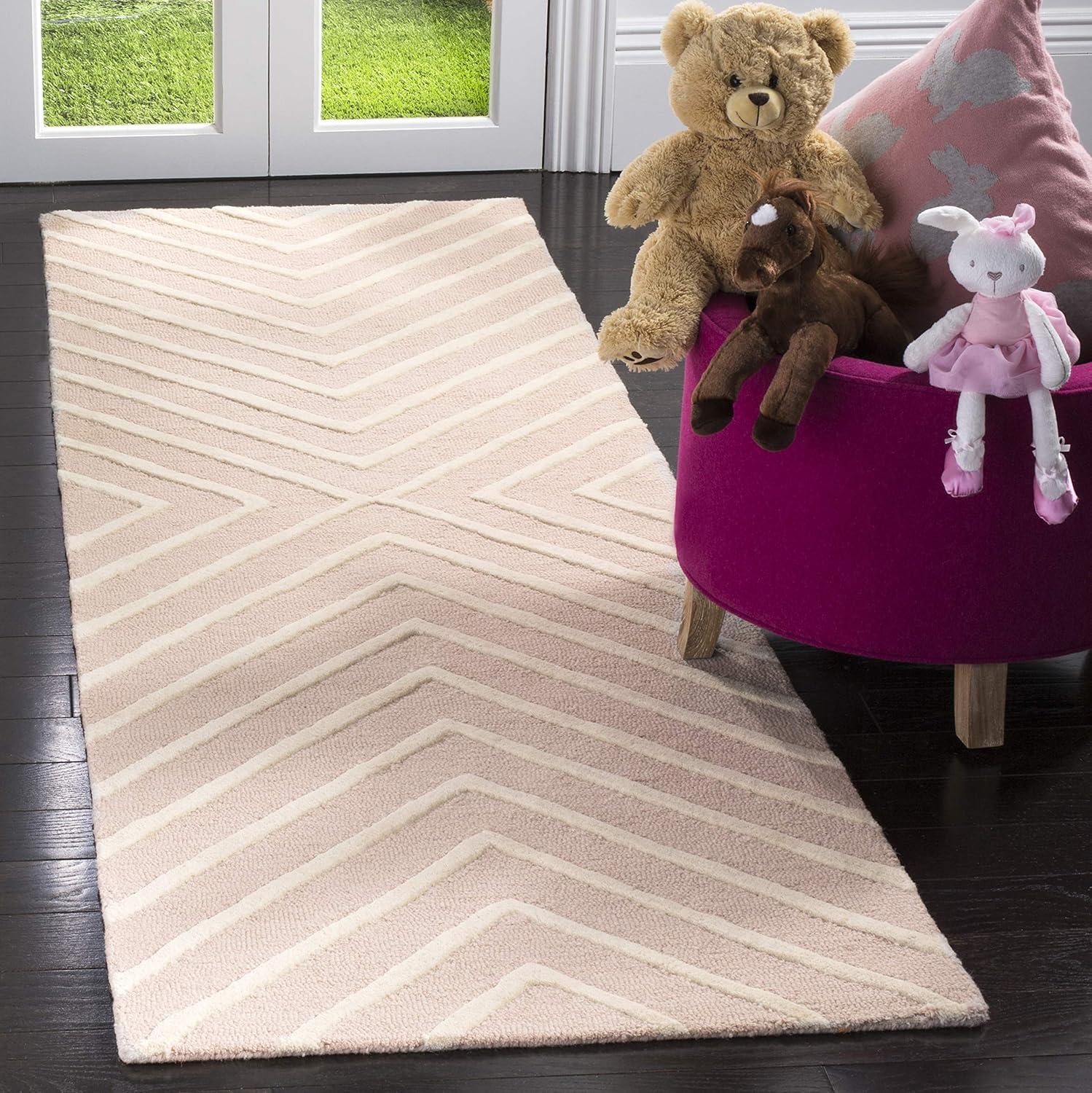 Safavieh Kids Pattern SFK920 Hand Tufted Indoor Runner Rug - Pink/Ivory - 2'6"x8' - Safavieh
