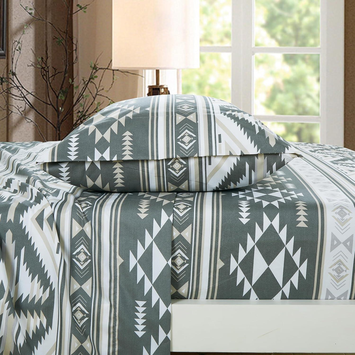 Chezmoi Collection Southwestern Geometric Printed Microfiber Bed Sheet Set