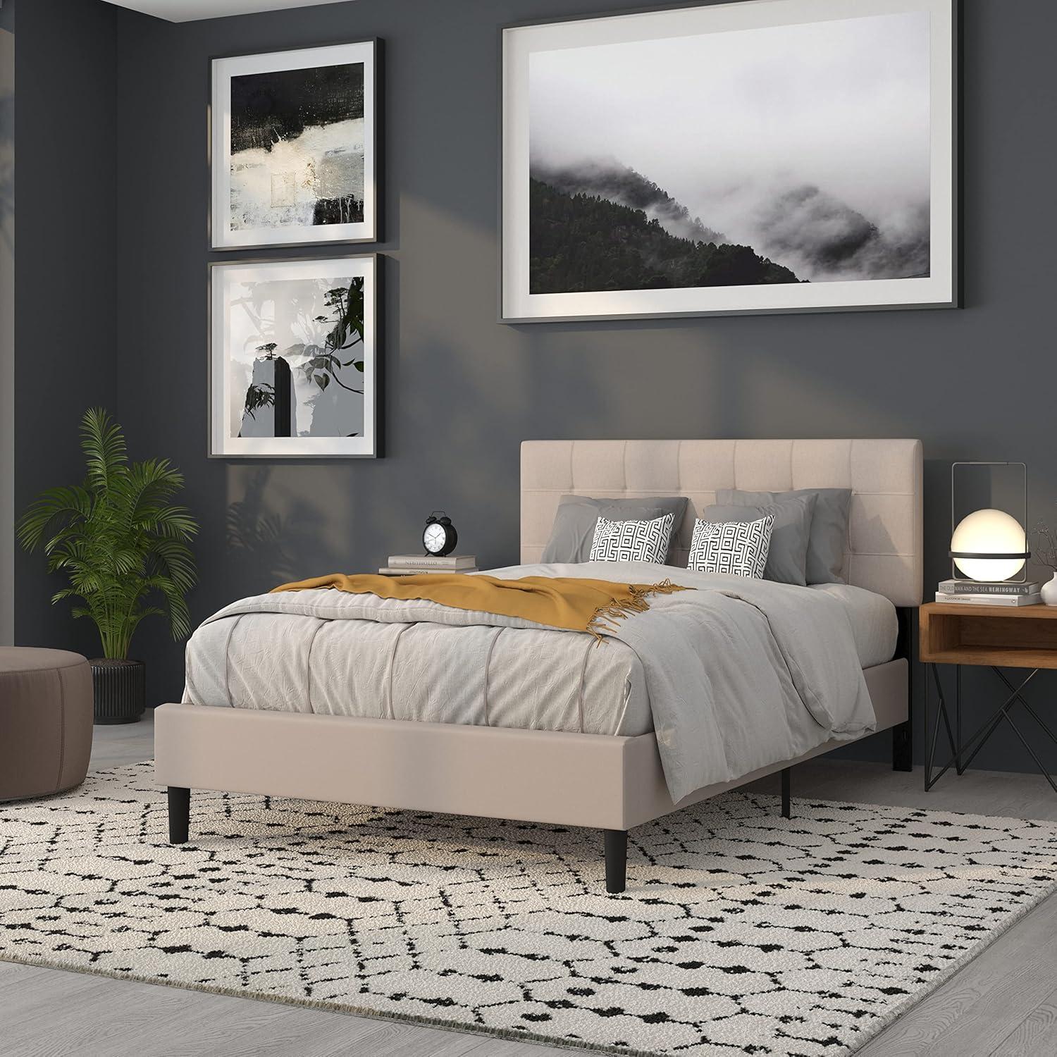 Flash Furniture Bedford Tufted Upholstered Full Size Headboard in Beige Fabric