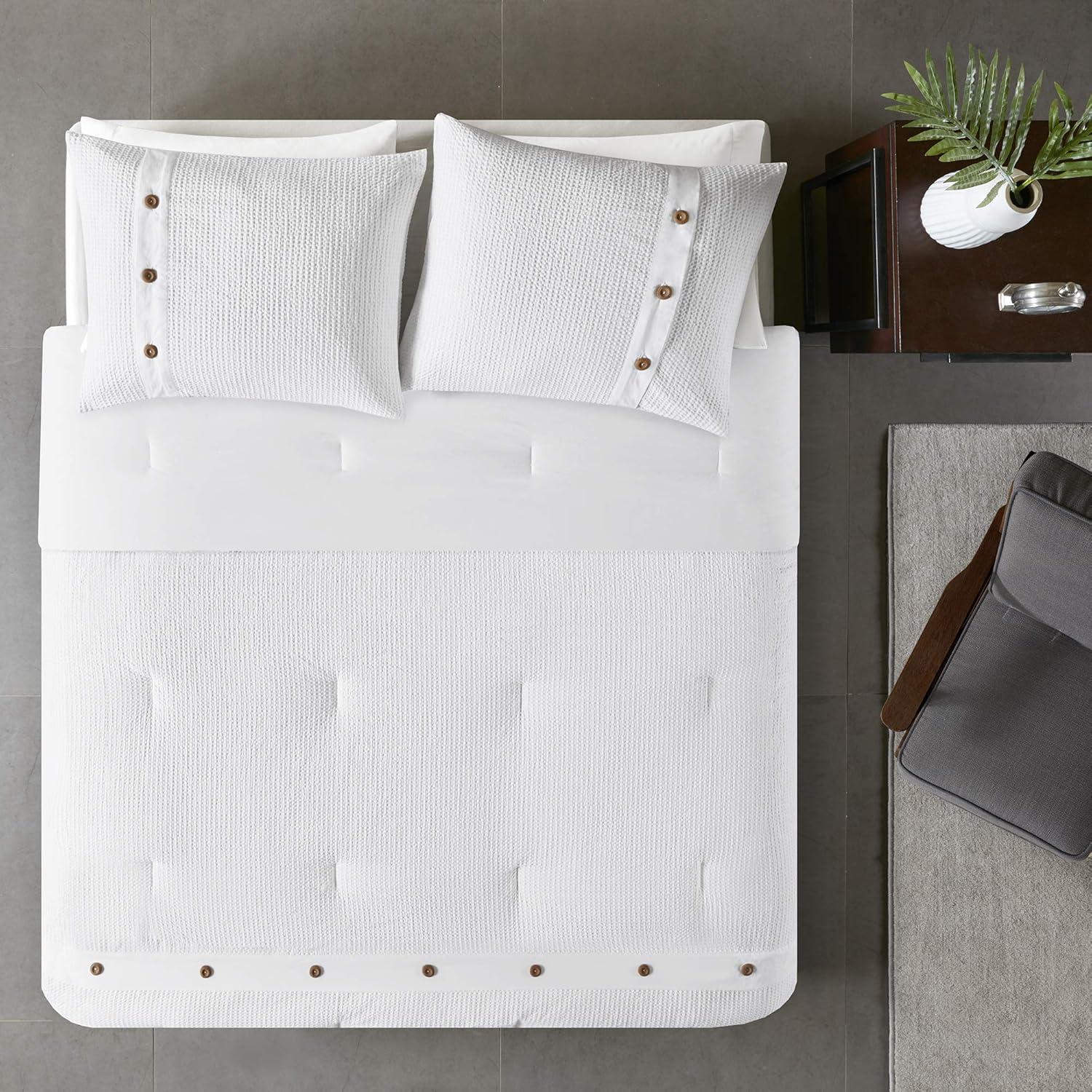 Elegant King Cotton Waffle Weave Comforter Set in White